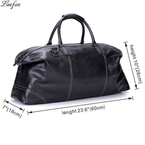 Luufan-Bolso de viaje de cuero genuino para hombre, bolsa de viaje Unisex de gran capacidad, de viaje de negocios, de cuero vacuno suave, negro ► Foto 1/6