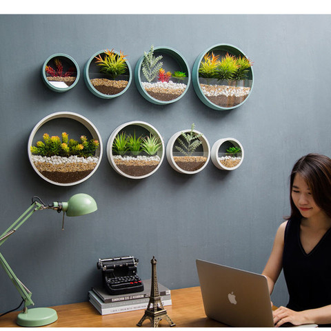 Florero redondo de hierro para la pared, accesorio moderno colgante para sala de estar, hogar, restaurante, pared, macetas de plantas suculentas, jarrones de vidrio de arte ► Foto 1/6