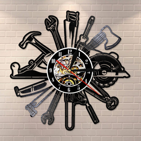 Herramientas para garaje y coche Reloj de pared con discos de vinilo, servicio mecánico, reloj de pared para coche, reparación, regalo, decoración de habitación de cueva para hombre ► Foto 1/6