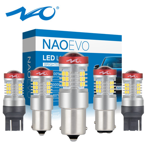 NAO P21W LED PY21W BA15S T20 W21/5 W 7443 P21/5 W 1300LM bombilla LED de coche 7440 BAY15D DRL W21W 1157 rojo ámbar blanco 12V 12V 1156 ► Foto 1/6