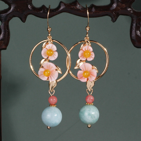 Farena-pendientes con diseño de flor de concha étnica para mujer, aretes con caída de piedra Natural de estilo chino, Vintage ► Foto 1/6