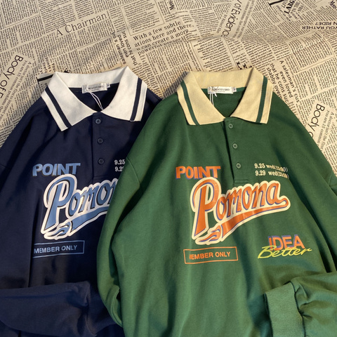 Sudaderas con capucha de gran tamaño con cuello de Polo Vintage para mujer, moda coreana, sudadera con estampado de letras, Top holgado Harajuku de manga larga 2022 ► Foto 1/6