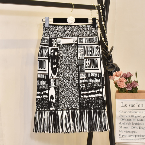 Falda de punto con borlas y dibujos animados para mujer, falda larga Sexy, gruesa, con letras bordadas, para otoño, LS150 ► Foto 1/6