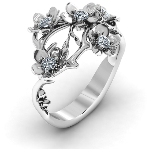 Huitan-anillos de flores para mujer, Circonia cúbica de cristal, accesorios de fiesta para mujer, regalo elegante, anillo de joyería con estilo ► Foto 1/5