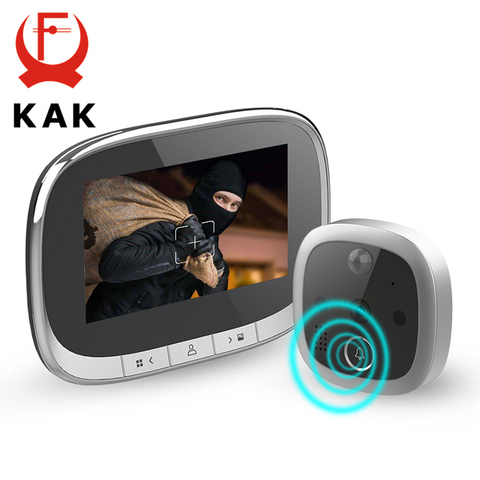 KAK-visor Digital de puerta con pantalla LCD de 4,3 pulgadas, timbre de visión nocturna IR, cámara, mirilla, grabación de vídeo y foto, detección de movimiento ► Foto 1/6