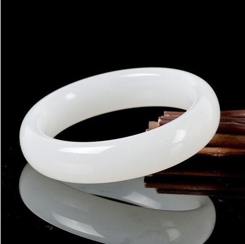 Brazalete de Jade blanco Natural genuino, accesorios de joyería, amuleto de la suerte tallado a mano, regalos para mujer y hombre ► Foto 1/6