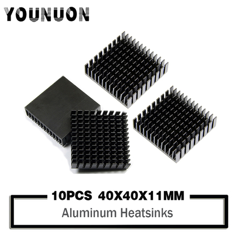 10 Uds YOUNUON negro 40mm disipador de calor 40x40x10mm 11mm de aluminio CPU Tarjeta de refrigeración refrigerador disipador de calor, disipador de calor ► Foto 1/5