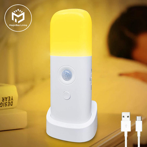 Luz nocturna con Sensor de movimiento para interiores, luz LED regulable recargable por USB, lámpara nocturna portátil activada por movimiento para habitación de niños y dormitorio ► Foto 1/6