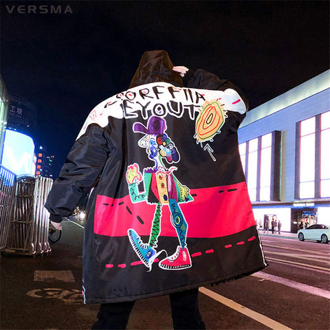 VERSMA-Chaqueta larga de invierno para hombre, abrigo estilo coreano Harajuku con dibujo grafiti, Parka Punk de hiphop, talla grande, envío directo ► Foto 1/6