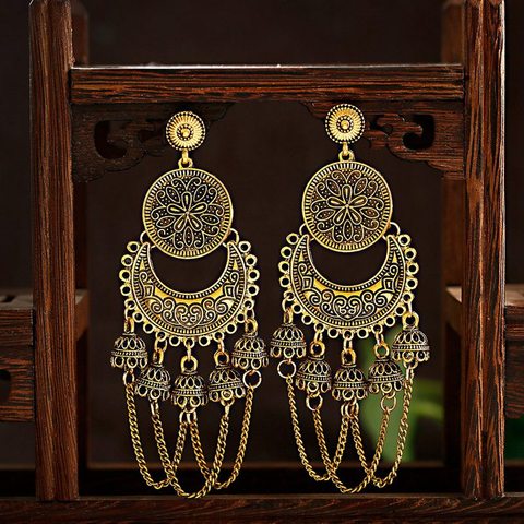 Pendientes colgantes étnicos de flores doradas para mujer, aretes indios Jhumka, aretes de estilo Vintage ► Foto 1/6