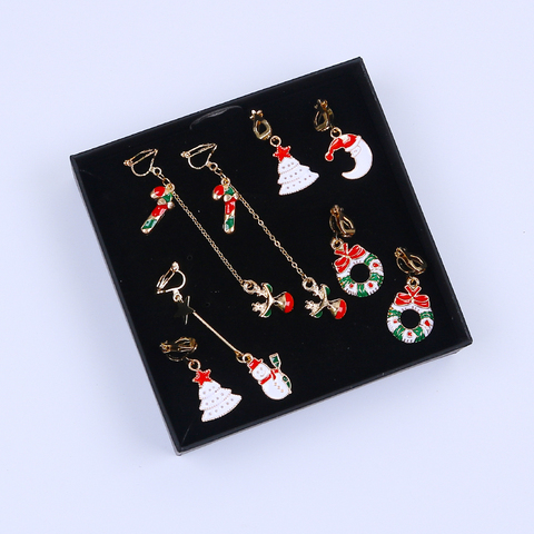 Pendientes de Clip de Navidad de Papá Noel, calcetín con estampado de venado, árbol de Navidad, No perforados, Clips, regalos para mujeres y niñas ► Foto 1/6