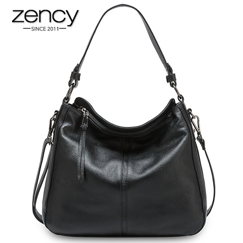 Zency 100%-bolso de hombro de piel auténtica para mujer, Hobos negros clásicos, espacioso, informal, cruzado, gris ► Foto 1/6