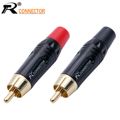 1 par/2 piezas conector RCA de alta calidad RCA conector macho chapado en oro audio adaptador negro y rojo pigtail altavoz enchufe para Cable de 7mm ► Foto 1/6