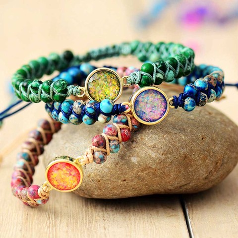 Pulsera de Yoga con cuentas de piedra para mujer, brazalete trenzado de la amistad, joyería Bohemia ► Foto 1/6