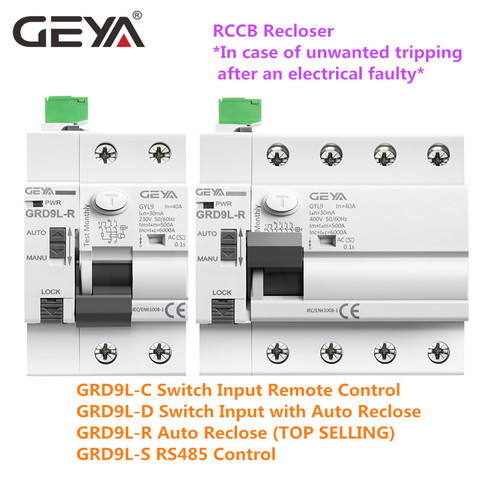 GEYA-Disyuntor a control remoto, dispositivo de cierre automático GRD9L-R, cortador de circuito eléctrico 2P, 4P, 40A, 63A, 30mA, 100mA, 300MA, RCD, 6KA, RCCB, ELCB ► Foto 1/6