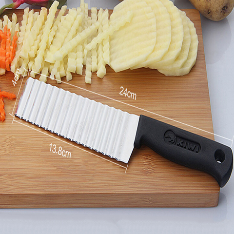 Cortador de patatas fritas de acero inoxidable, hoja dentada, rebanar vegetales, rebanador de frutas, cuchillo ondulado, accesorios de cocina ► Foto 1/4