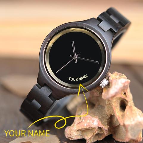 BOBO BIRD-reloj de pulsera personalizado con nombre en la esfera para mujer, cronógrafo de diseño Simple de madera, con caja de regalo ► Foto 1/6