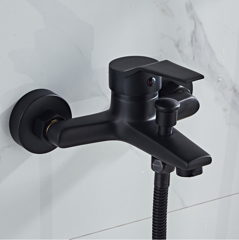 Grifo de ducha con válvula de control, llave para bañera, mezclador de montaje en pared, accesorio para el baño en color negro mate ► Foto 1/6