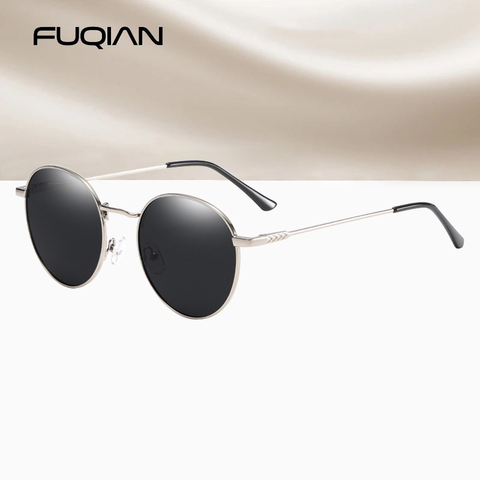 FUQIAN-gafas de sol redondas polarizadas para hombre y mujer, lentes de sol de lujo, antideslumbrantes, para conducir, color negro, UV400, 2022 ► Foto 1/5