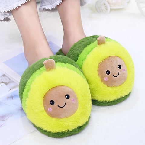 Zapatillas de aguacate de felpa Kawaii para mujer, juguetes de frutas, cerdo, ganado, Cocodrilo, zapatos cálidos para adultos, productos para el hogar para interior, Invierno ► Foto 1/6