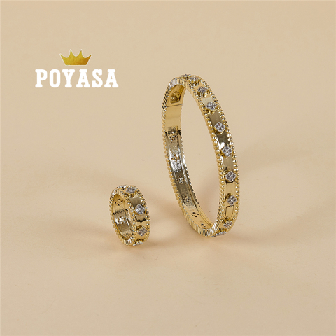 2022 JAN pulsera de trébol anillo boda Conjunto de joyas de oro blanco de moda de piedra de joyería de cobre de joyería de calidad de ► Foto 1/4