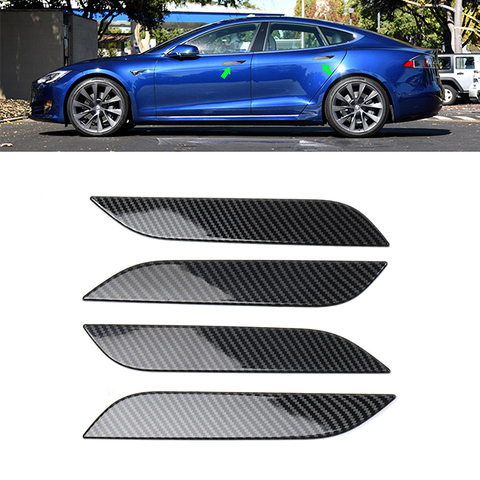 4 Uds de fibra de carbono Real manija de puerta Exterior de coche cubierta de arañazos Protector ajuste etiqueta accesorio de ajuste para Tesla modelo S 2014-2022 ► Foto 1/6