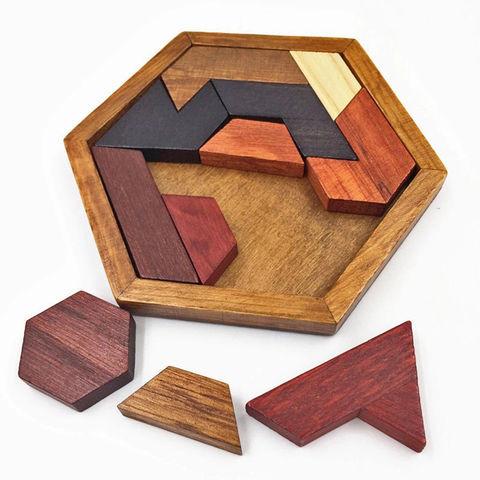 Rompecabezas de madera Hexagonal de colores Montessori para niños y adultos, juguete de rompecabezas geométrico, juguete educativo de inteligencia ► Foto 1/5