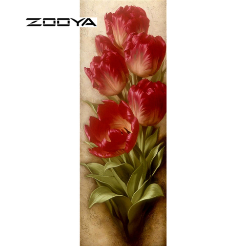 ZOOYA-pintura al óleo de tulipán con bordado de diamantes, patrón de diamantes de imitación, mosaico de diamantes, costura RF1064 ► Foto 1/6