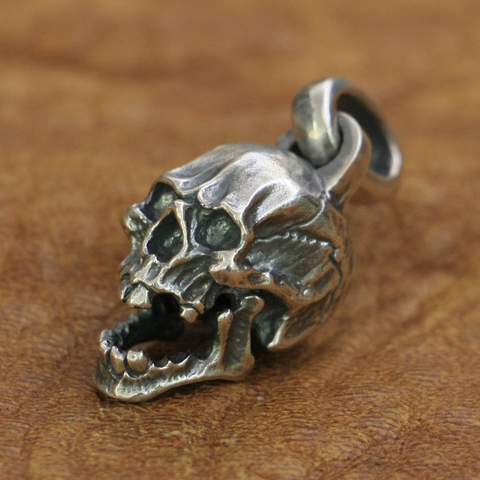 Colgante de calavera para hombre, de Plata de Ley 925, colgante Punk Rock de motociclista TA176, detalles altos ► Foto 1/6