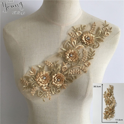 Hilo dorado bordado 3D para costura de flores, encaje de perlas ABS, manualidad para vestido, materiales, lentejuelas, accesorios de costura ► Foto 1/3