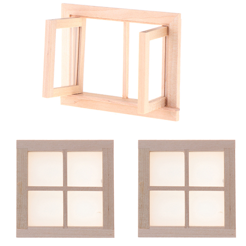 Marco bonito de madera de 2 cristales para casa de muñecas, accesorios en miniatura para casa de muñecas, bricolaje, ventana doble, 1/12 ► Foto 1/6