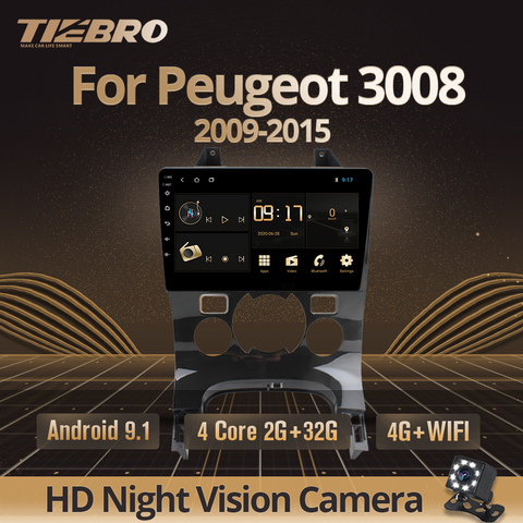 TIEBRO 2din Android 9,0 Car Radio para Peugeot 3008 GPS para coche de navegación reproductor Multimedia 2009, 2011, 2012-2015 2DIN coche reproductor de DVD ► Foto 1/6