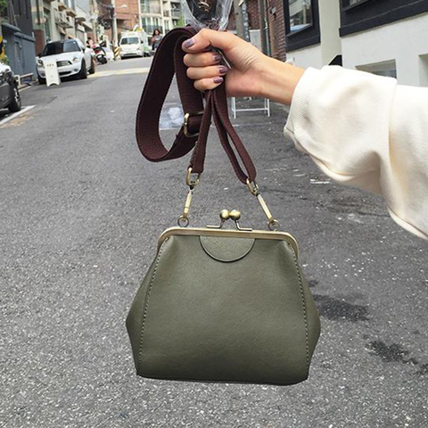 Bolso de hombro con correa ancha verde militar Retro para mujer, bandolera cruzada de cuero PU, bolso combina con todo, estilo coreano japonés ► Foto 1/4