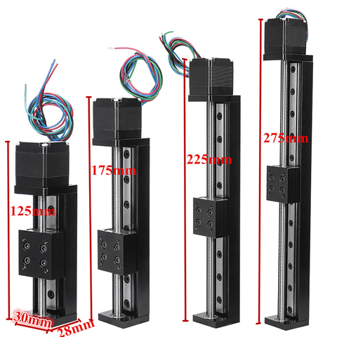 Carril de Mesa Deslizante tipo T de 50mm, 100mm, 150mm, 200mm, paso de plataforma de guía de transporte de etapa lineal, 1-12mm y NEMA11, Motor paso a paso de 28MM ► Foto 1/5