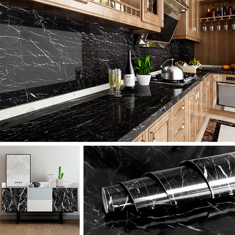 Papel tapiz autoadhesivo impermeable de mármol negro, pegatinas de vinilo para pared, Baño, Dormitorio, muebles para despensa de la cocina, Recap ► Foto 1/6