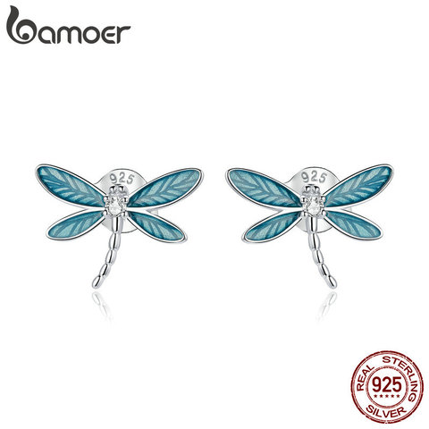 Bamoer-pendientes de libélula de Plata de Ley 925 para mujer, joyería hipoalergénica para chico, BSE455 ► Foto 1/6