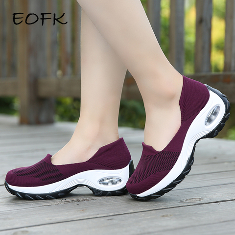 Zapatillas de deporte EOFK para mujer, calzado deportivo con amortiguación para primavera y verano para mujer, mocasines cómodos de color rojo vino para mujer ► Foto 1/6