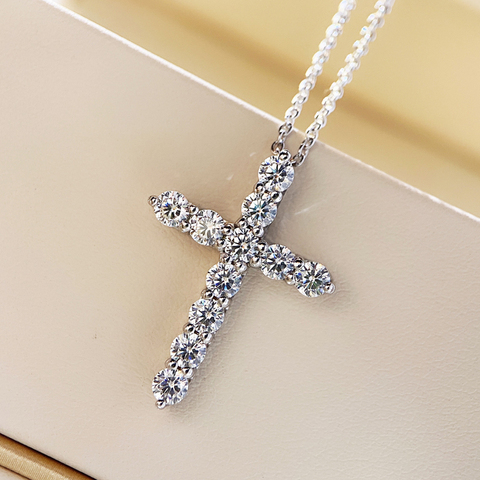 Colgante de cruz de plata de ley 100% hecho a mano para mujer, Diamante Cz, colgantes para boda, collares para mujer, joyería para fiesta nupcial ► Foto 1/6