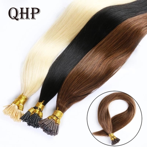 QHP pelo recto máquina Remy extensiones de cabello 50 unids/set queratina recta inclino el cabello humano ► Foto 1/6
