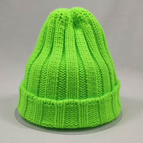 Gorros de invierno para mujer, gorro corto liso de punto, color brillante, neón, naranja, verde neón ► Foto 1/6