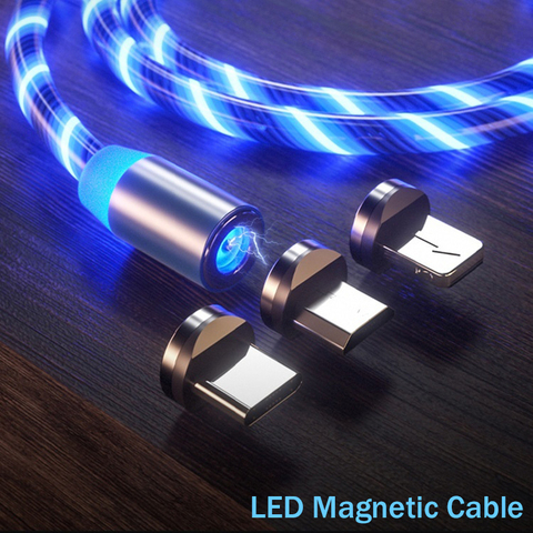 Cable luminoso magnético LED con flujo de luz Micro USB tipo C Cable de carga rápida para teléfono Android Cable cargador brillante para iphone X ► Foto 1/6