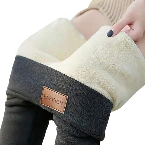 Pantalones cálidos de Invierno para mujer, mallas gruesas con forro de felpa, pantalones ajustados de cintura alta ► Foto 1/6