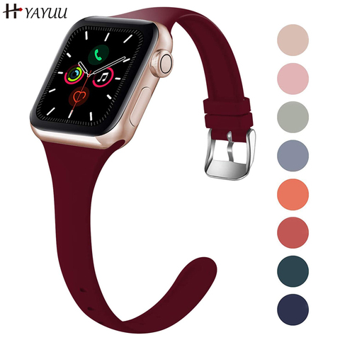 YAYUU-bandas para reloj Apple Watch, 38mm, 40mm, 42mm, 44mm, correa de silicona suave de repuesto fina y estrecha para iWatch Series 6/5/4/3 ► Foto 1/6