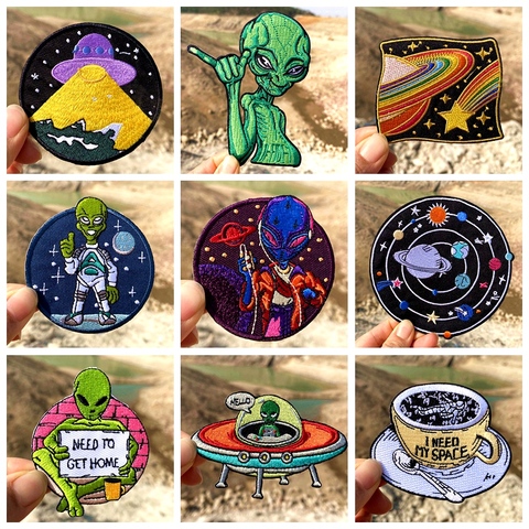 Prajna-Parches de Alien para ropa, parches de dibujos animados bordados de estilo Hippie para ropa, insignia para el espacio al aire libre ► Foto 1/6