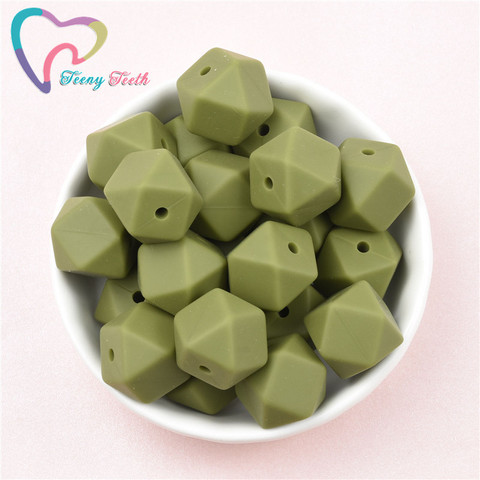 10 Uds verde del Ejército 14-17MM hexagonal silicona dentición perlas de collar para morder de la joyería de DIY libre de BPA mordedor cuentas para bebé ► Foto 1/6