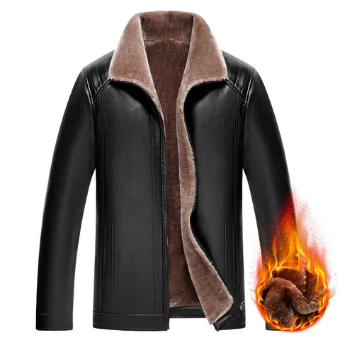 Chaqueta de cuero para hombre, abrigo forrado de piel, prendas de vestir de estilo Vintage, chaquetas y abrigos de invierno, MY258 ► Foto 1/6