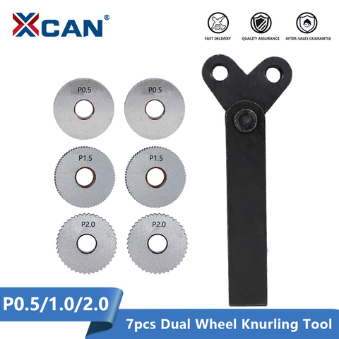 XCAN-Juego de Herramienta de moleteado de doble rueda, 7 Uds., paso de 0,5mm, 1mm, 2mm, juego de Herramienta de moleteado de rueda ► Foto 1/6