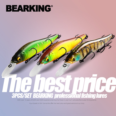 BEARKING-3 uds. Por juego, 110mm, 14g, Señuelos de Pesca, cebo duro, calidad profesional, minnow, depth1,8 M, aparejos de pesca ► Foto 1/6