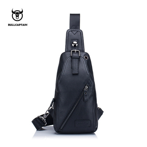 BULLCAPTAIN-Bolso de pecho para hombre, bandolera informal de cuero genuino, cruzado multifuncional para teléfono móvil con cremallera ► Foto 1/6