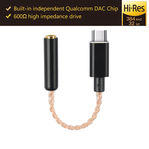 Decodificador Qualcomm DAC USB tipo C a 3,5mm, amplificador de auriculares 32b/384kHz HiFi USB-C DAC dongle para adaptador Android 3,5mm ► Foto 1/6